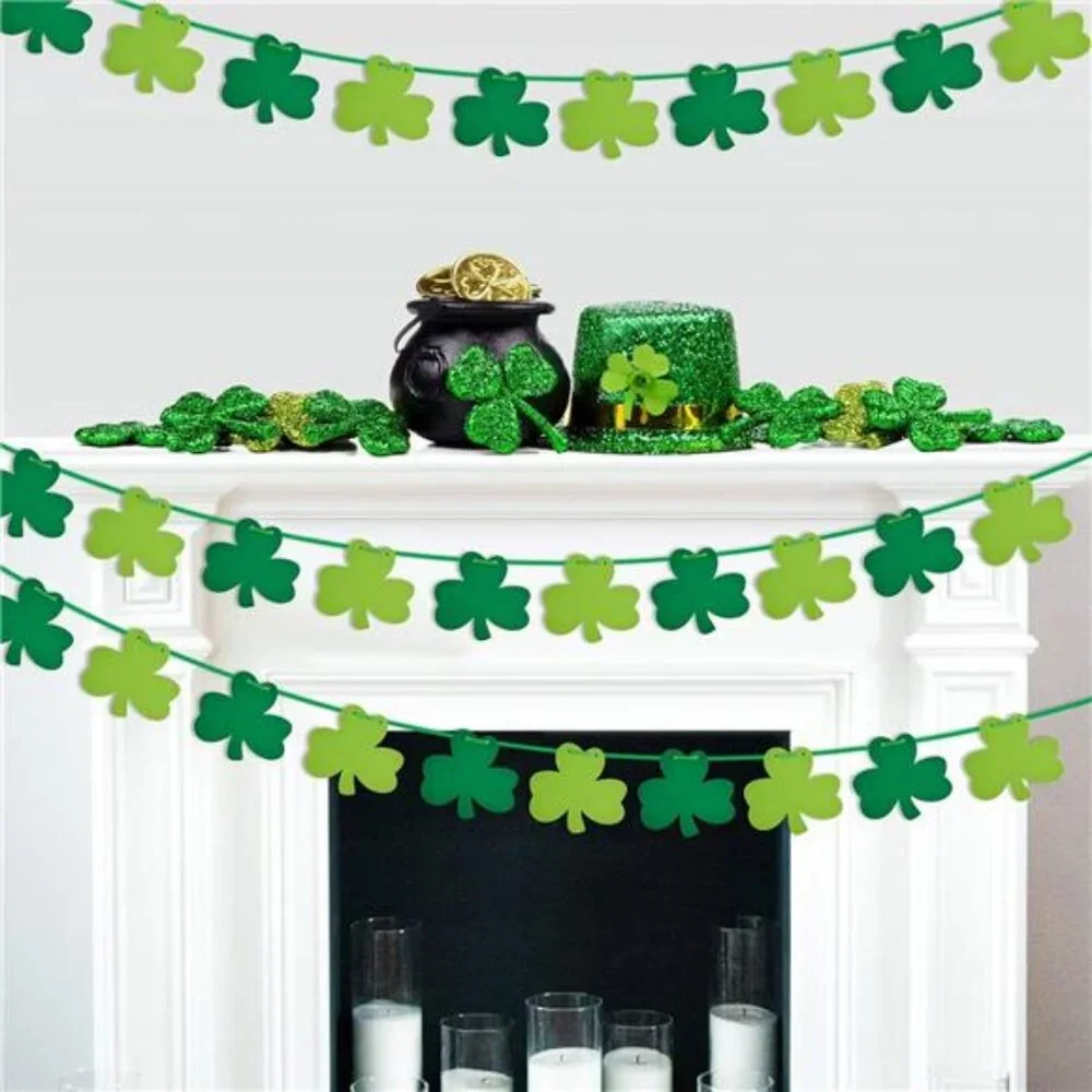 St Patricks Day Decorations 5 Pack Shamrock Clover Felt Banner Garland